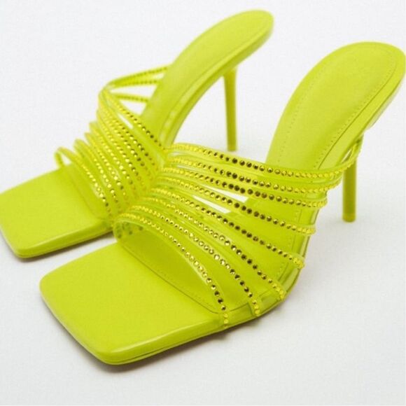 Zara Rhinestone Vinyl High Heel Sandals - Picture 1 of 8